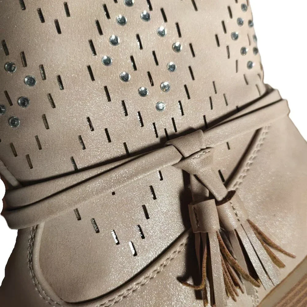 Jessica Simpson Short Cowboy Boots Beige/Tan Shiny Diamond Rhinestone Kid Size 4